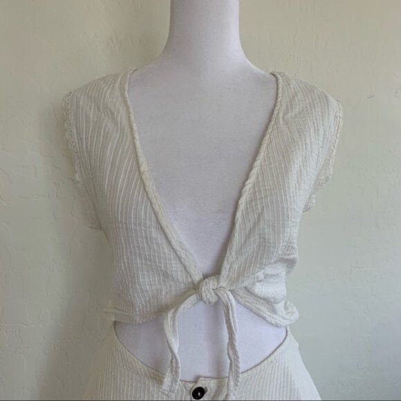 Peixoto Sofi White Coconut Stripe 100% Cotton Front Knot Mini Dress Size Medium - Picture 4 of 11